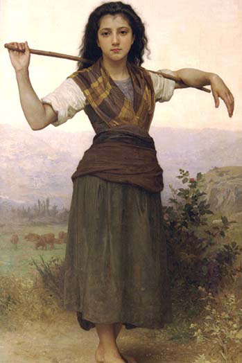 Reproduction d’art sur toile « the bergdess » par william bouguereau, H 42 po x l 28 po x P 1,5 po