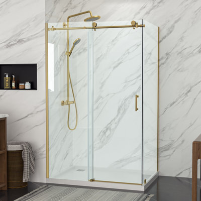 48" W x 76" H Rectangle Frameless Corner Shower Enclosures Bathroom Single Sliding Glass Shower Door 5/16 in. Glass Door