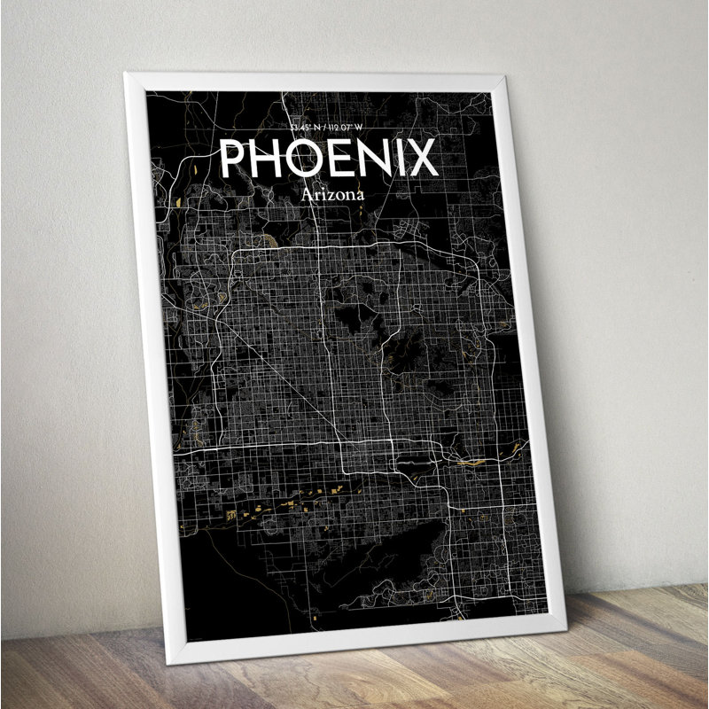 « phoenix city map », reproduction d’impression sur affiche en luxe, H 36 po x l 24 po x P 0,05 po