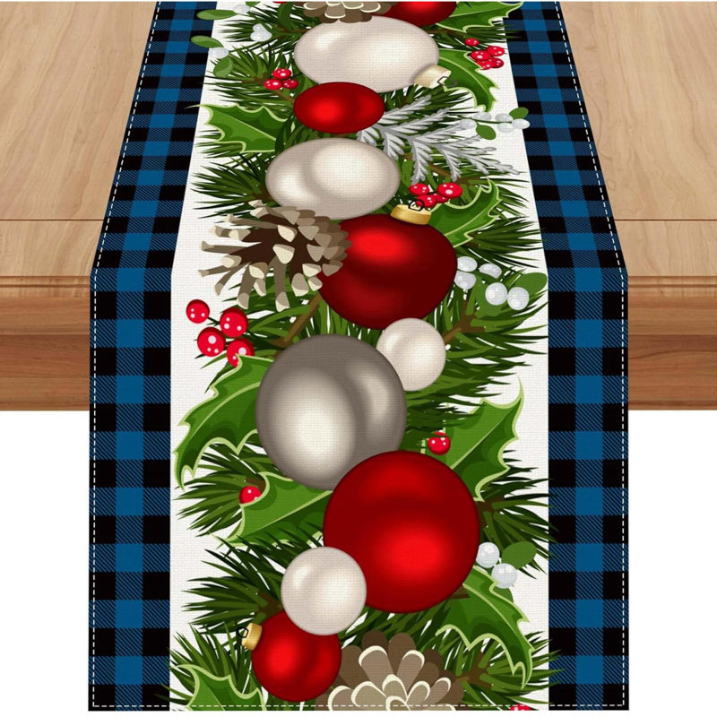 Linen Buffalo Check Plaid Christmas Table Runner Farmhouse Winter Christmas Xmas Holiday Home Kitchen Table Decorations