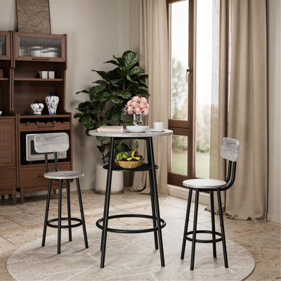 3 Pieces Round Bar Table Set, With Backrest And Partition,Small Dining Table For 2, Breakfast Table 2 Stools For Kitchen, Dining Room