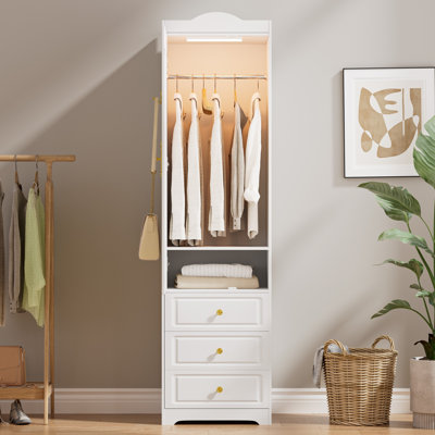 15.75” W Left White Armoire Wardrobe Closet With 3 Drawers And Mirror & Wardrobe Closet With Adjustable Shelves For Bedroom by Winston Porter