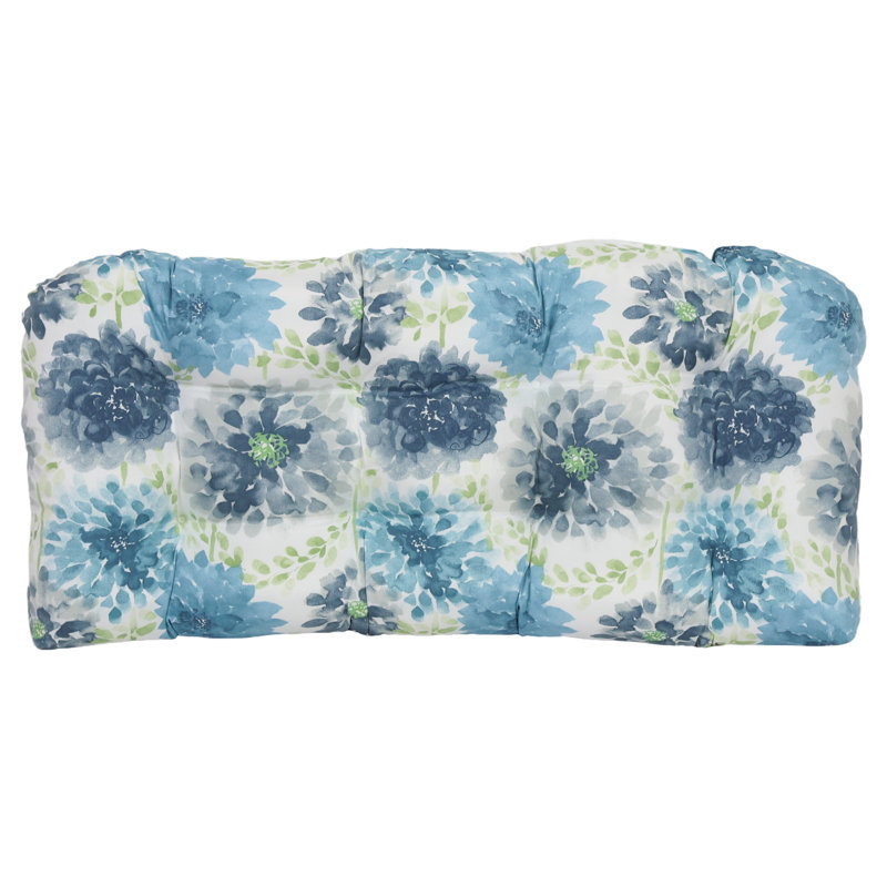 42-Inch By 19-Inch Rounded Back Outdoor Loveseat Cushion, White/Blue/Gardenia Cool Floral