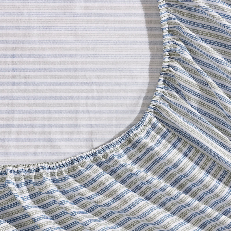 Ensemble de draps en polyester Shasta Lake, Ensemble de draps pour grand lit avec 2 taies d'or, Coutil à matelas rayé vert