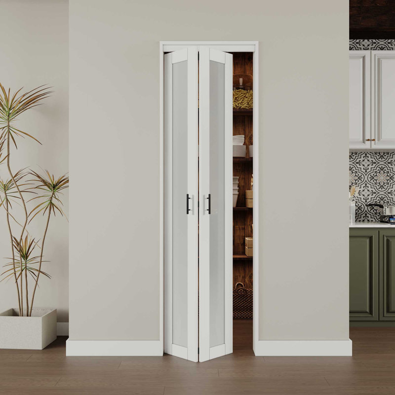 24 in. x 80 in. White Frosted Glass Solid Core MDF Bifold Door