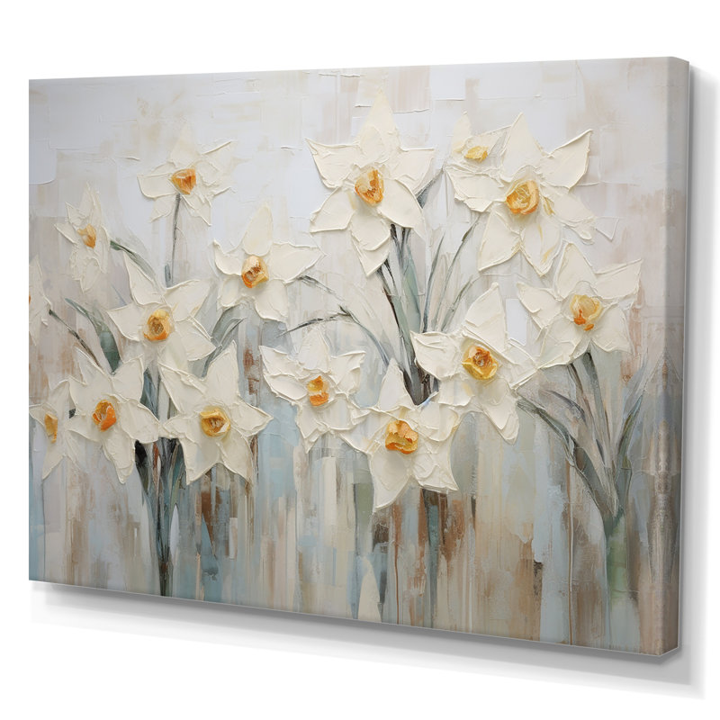 Minimalisme - jonquilles blanches II - impression, Toile tendue, H 30 po x l 40 po x P 1,5 po
