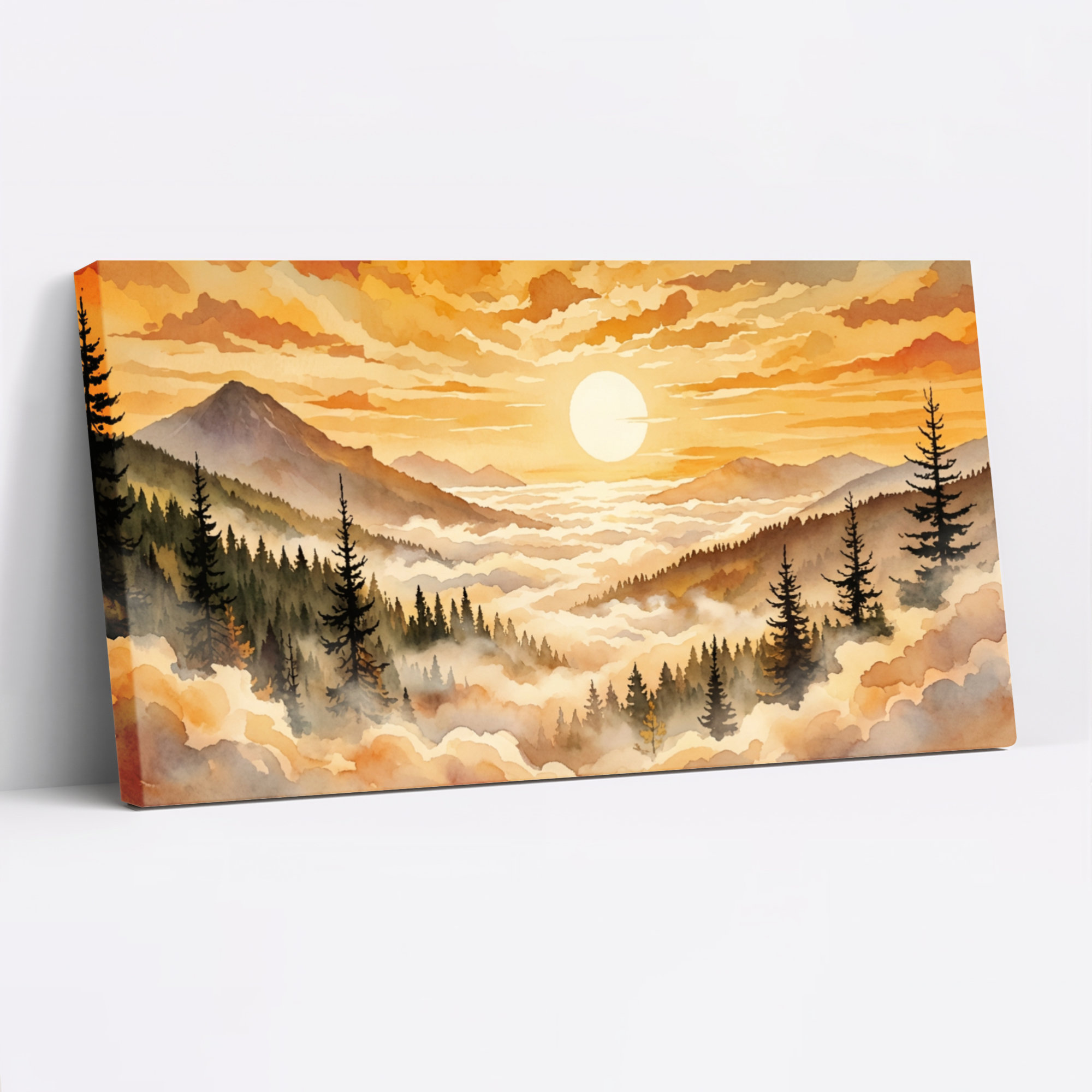 Winston Porter Mountain Landscape Sunset Canvas Wrapped Wall Art Oil ...