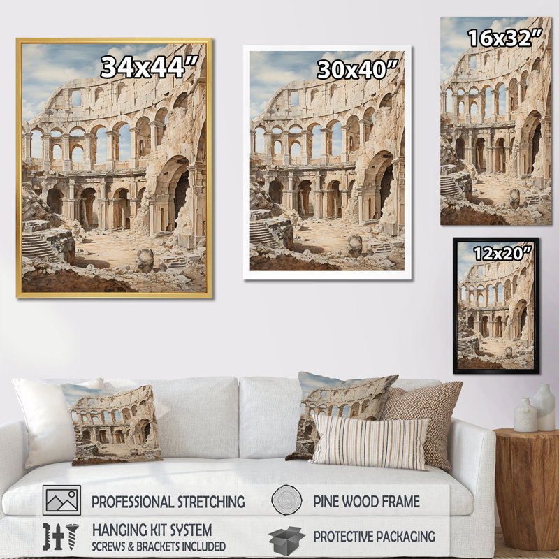 «Italian Colosseum Memory I», reproduction sur toile, Cadre simple argenté, H 40 po x l 30 po x P 1,5 po
