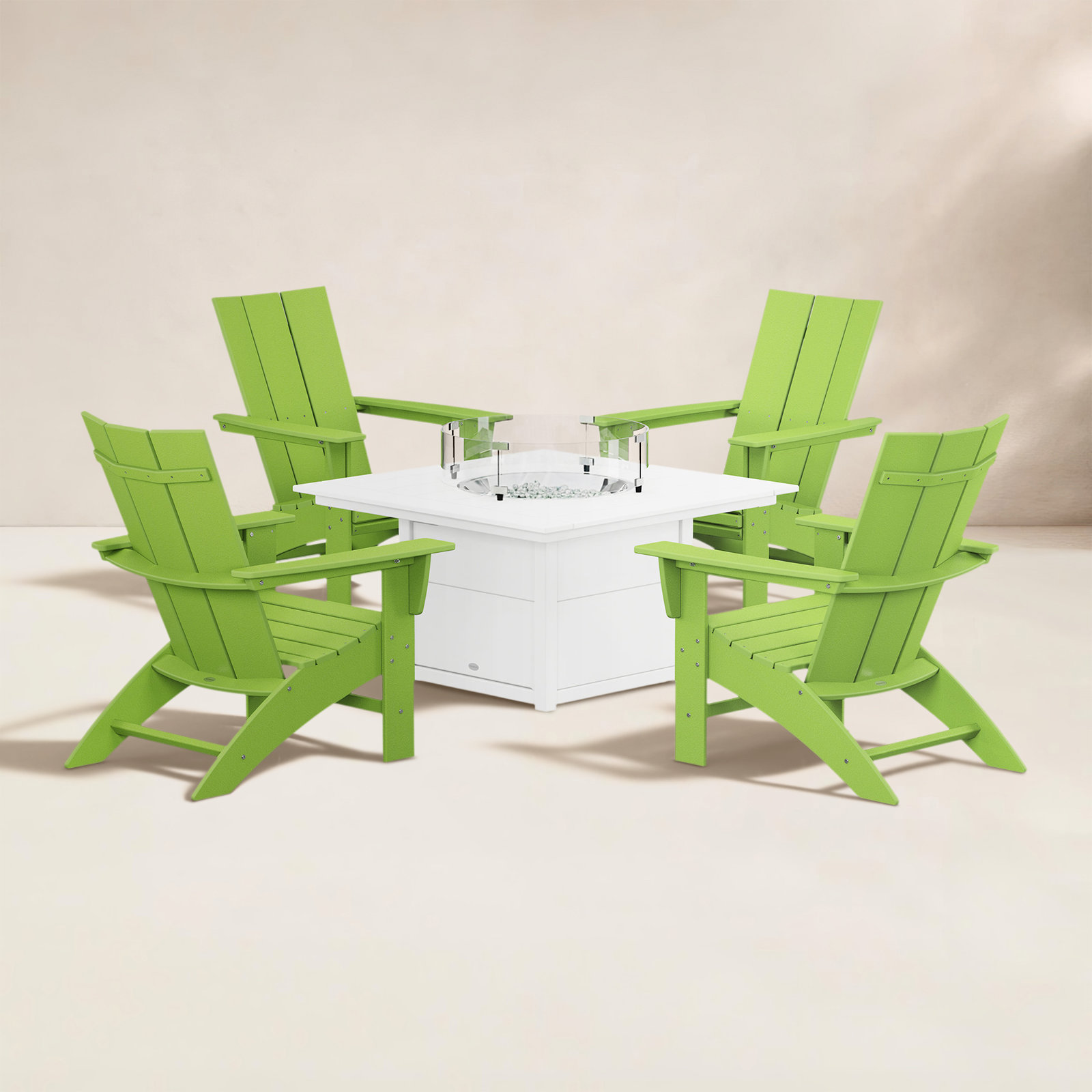 POLYWOOD® Modern Adirondack 4-Person Patio Seating Group, Lime/White