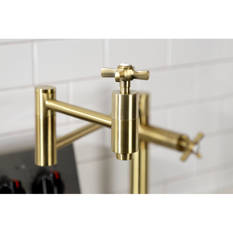 Kingston Brass Millennium Two-Handle 1-Hole Deck Mount Pot Filler Faucet, Brushed Brass