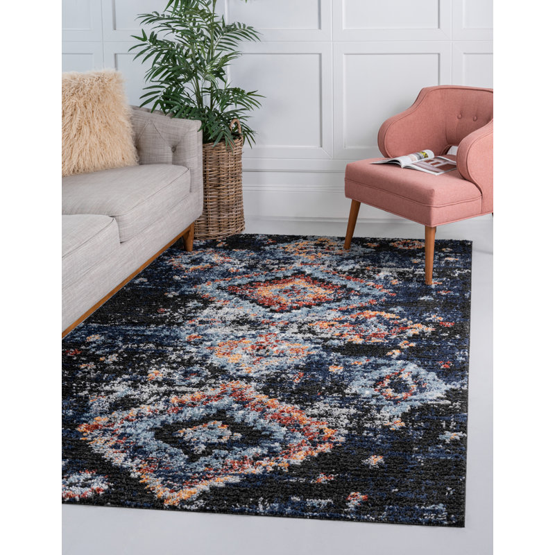 Tapis bleu marine / brun Kitley Southwestern, Rectangle 2 pi 2 po x 3 pi 1 po
