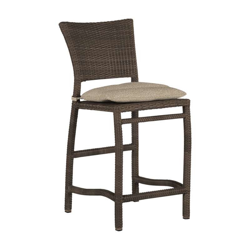 Skye 24" Patio Bar Stool with Cushion, Black Walnut, Dove Sunbrella® Linen, Welt