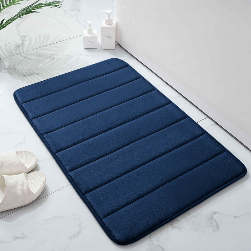 Mylhana Memory Foam Bath Mat - Non Slip Super Absorbent & Quick Dry Anti-Bacterial, 50cm W x 80cm L, Navy