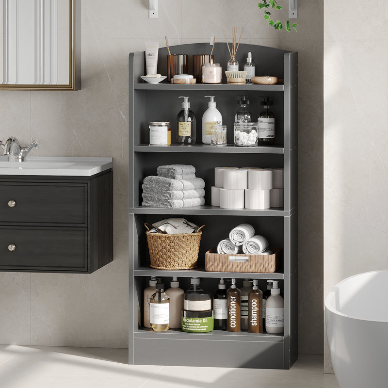 5-Shelf Multi-Functional Modern Wood Bookcase,, Dark Gray