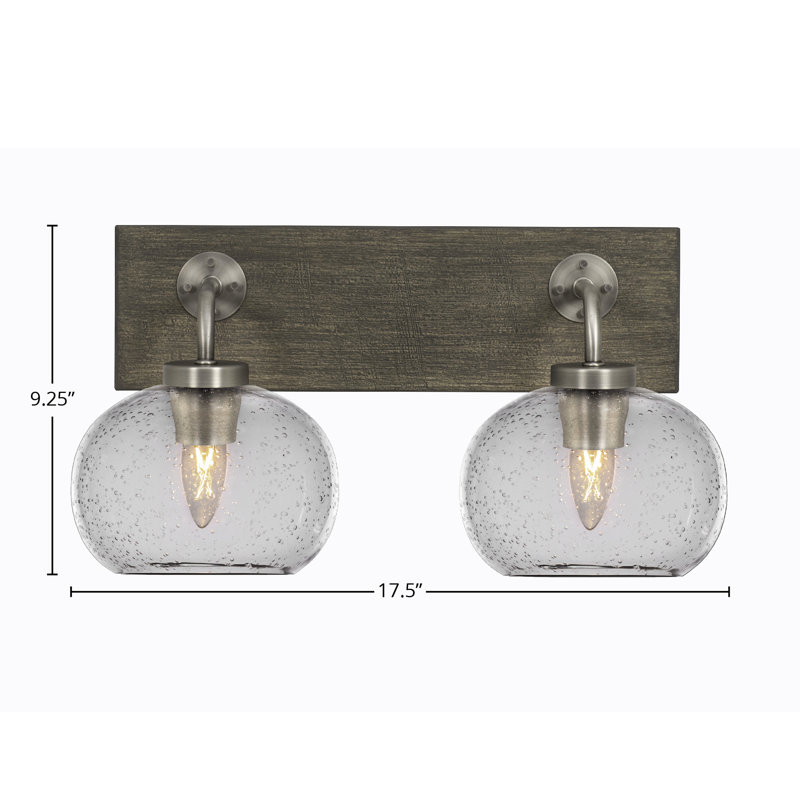 Barre d'éclairage de salle de bain 2 lumières Oxbridge avec finition en verre transparent de 7 po, Graine noire