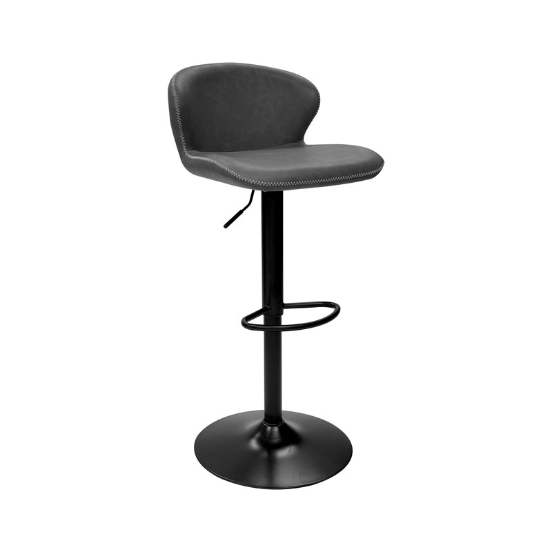 ROSSO GASLIFT 360° SWIVEL BARSTOOL - VINTAGE FAUX LEATHER - BLACK SAND POWDER COATED BASE (SINGLE), Grey/Powder Coated