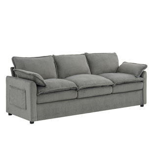 Modern 3-seater Sofa Soft 88.2" Plush Upholstered Sofa Couch with Double-Layer Cushion and Side Storage Pockets