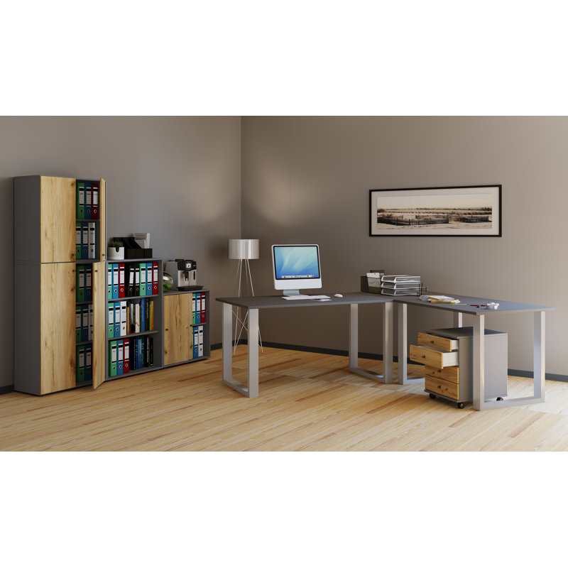 Rickesha Metal Base Writing Desk, Black/White, 76cm H x 190cm W x 50cm D