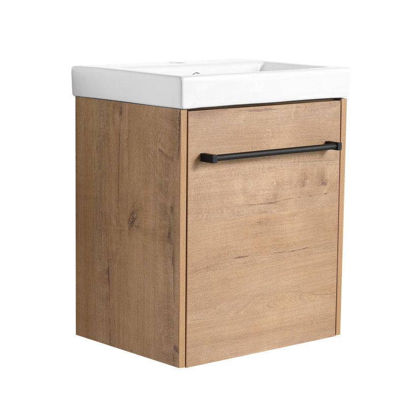 Meuble-lavabo mural sophistiqué avec des caractéristiques haut de gamme pour des espaces élégants, Chêne