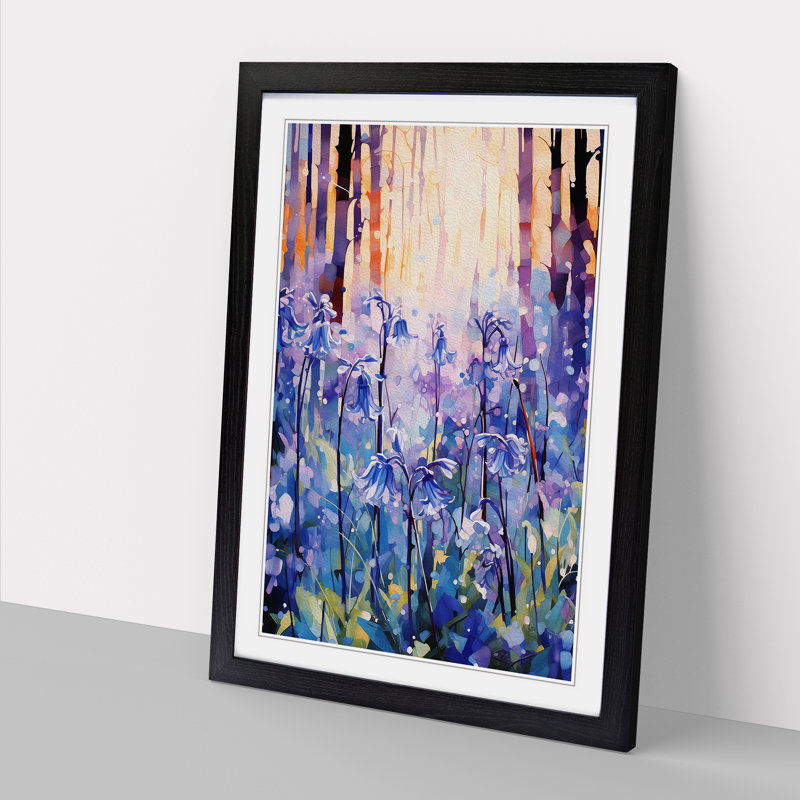 Bluebell Flower Impressionism No.2 - Single Picture Frame Print on Wood, 34cm H x 25cm W x 2cm D, Black Framed