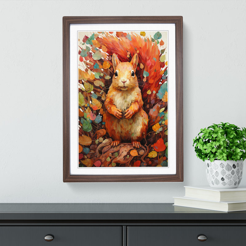 Squirrel Colour Field - Framed Print, 46cm H x 34cm W x 2cm D, Walnut