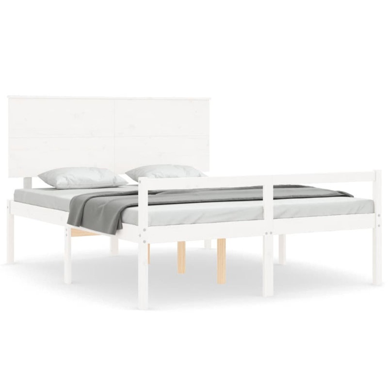 Bed Frame with Headboard, White, European Double (140 x 200cm)