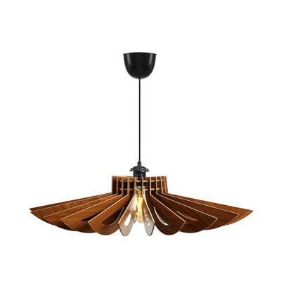 Élégant lustre marguerite, couleur noyer, 20,5 po x 20,5 po | Corps en panneau de fibres à densité moyenne avec câble réglable | Style scandinave et champêtre, culot E27 de 40 W maximum | Parfait pour le salon et la salle à manger