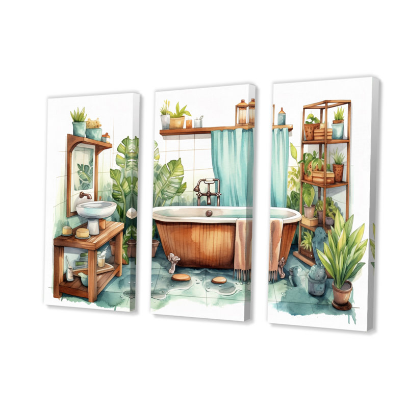 "Natural Bathroom Decor XX" sur toile, reproduction de 3 pièces, H 28 po x l 36 po x P 1 po