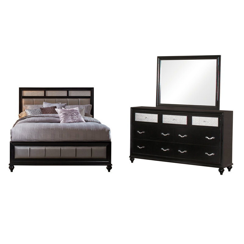 Ensemble de chambre à coucher 3 pièces avec commode et miroir Momen, Blanc / gris, Très grand