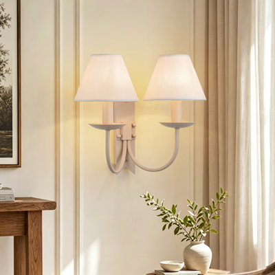 Creamy Style 2-Light Cone Fabric Wall Sconce 