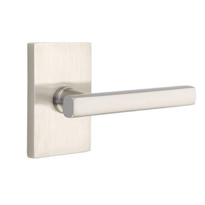 Emtek Modern Rectangular Rosette With Freestone Privacy Leverset-Adjustable/Satin Nickel