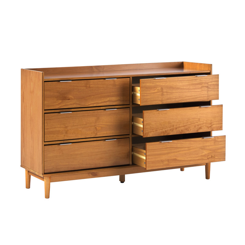Niarose Solid Wood 6 - Drawer Dresser, Caramel