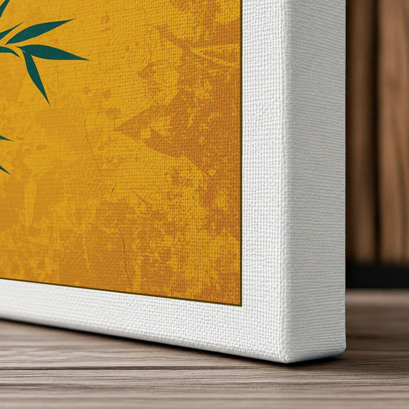 Bamboo Against Gold Japandi - Wrapped Canvas, 36x24 - 91.4 x 61.0 cm, White Border