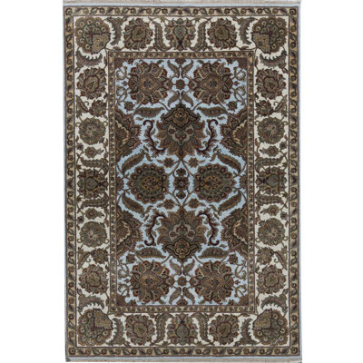 Tapis oriental bleu clair / ivoire / brun en laine noué à la main Mountain King