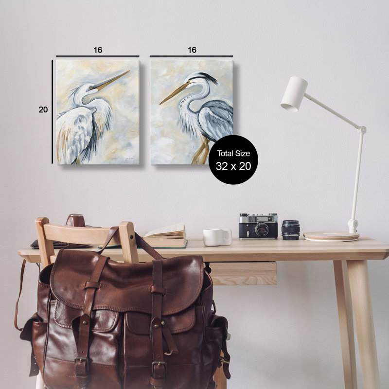 «White Egret Blue Heron», ensemble de 2 reproductions d'art sur toile par Yvette St. Amant, H 20 po x l 16 po