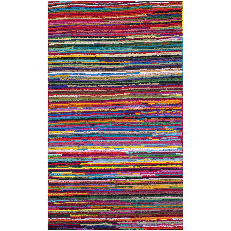 Tapis rayé en coton touffeté à la main Anaheim, Rectangle 3 pi x 5 pi