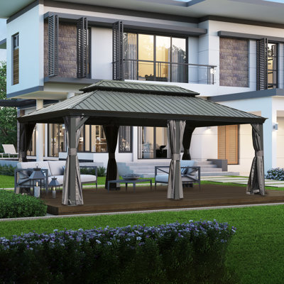 Aluminum Galvanized Steel Patio Gazebo with Double Roof Gray