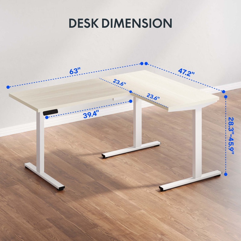 Bureau pour travailler debout en L 63 po, H 45,9 po x l 63 po x P 47,2 po, Érable / Blanc