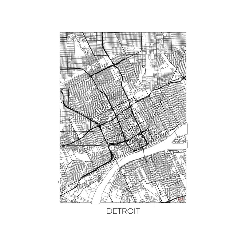 Detroit Minimal Urban Blueprint Map 1 Piece Wrapped Canvas Wall Art, 101.6 cm H x 66.04 cm W x 3.175 cm D
