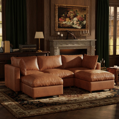 99" Faux leather Upholstered Sectional Sofa with Hidden Storage