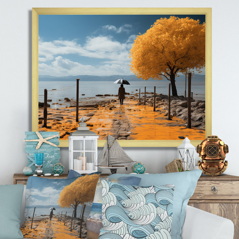 Coastal Beachside Road II - Imprimé, Encadrement doré, H 24 po x l 32 po x P 1 po