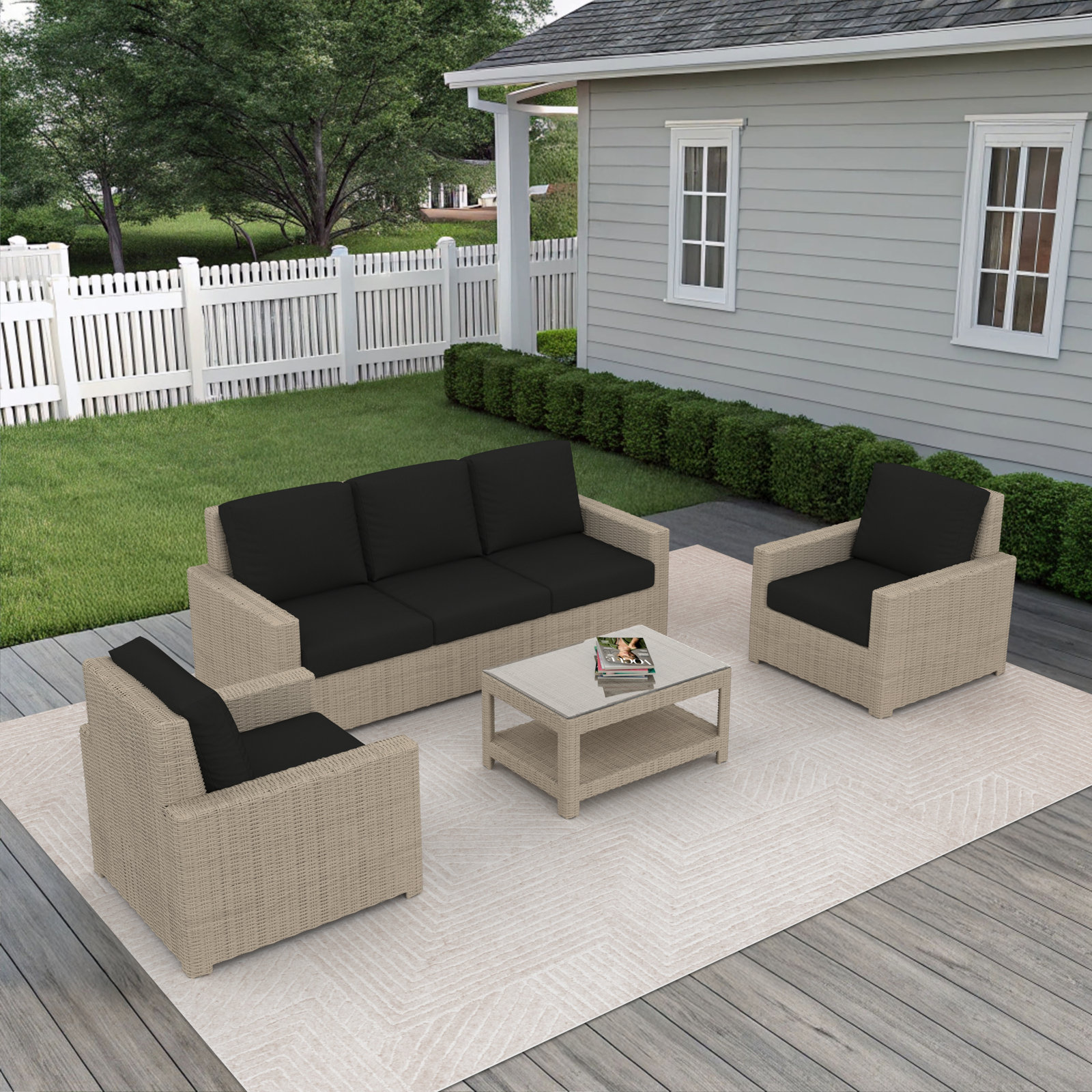 Henri 5-Person Sunbrella® Patio Seating Group, Canvas Black
