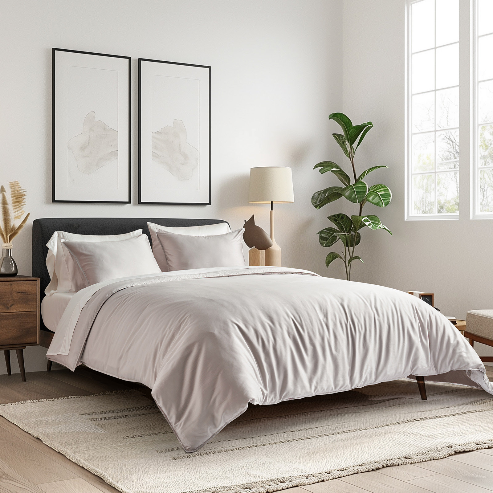 Cotton Tencel Duvet Cover Set, Queen Duvet Cover + 2 Queen Shams, Frost Gray