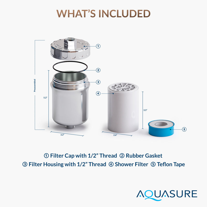 Système de filtration d'eau de douche multi-étages à grande capacité - 10 000 gallons, Nickel brossé