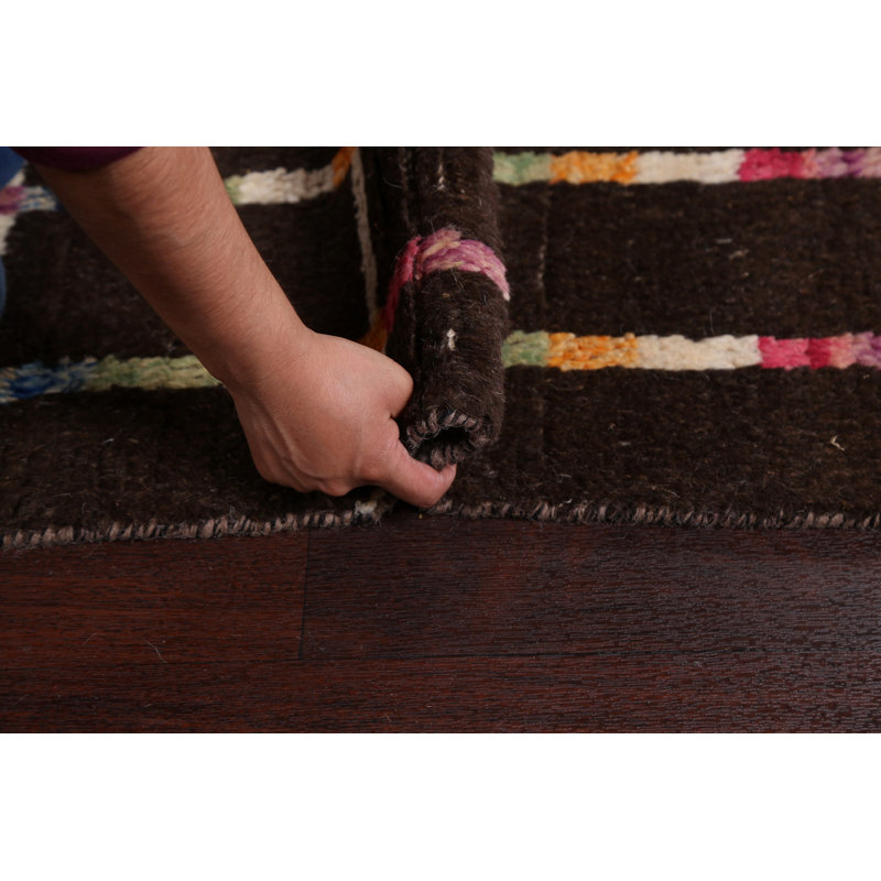 Tapis brun en laine noué à la main de conception unique 8 pi 11 po x 12 pi 8 po marocain