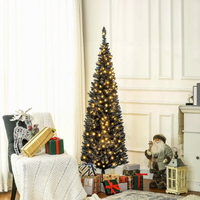 Sapin de Noël artificiel mince de 5 pi avec 160 lumières DEL blanc chaud et 294 pointes, pour la décoration de Noël