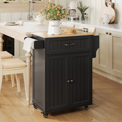 Serhan Rolling Kitchen Island with Manufactured Wood Top by Winston Porter