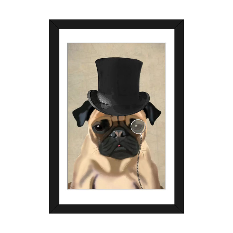 «Formal Hound & Hat Series: Pug II», reproduction d'impression sur toile, H 32 po x l 24 po x P 1 po, Papier avec cadre noir