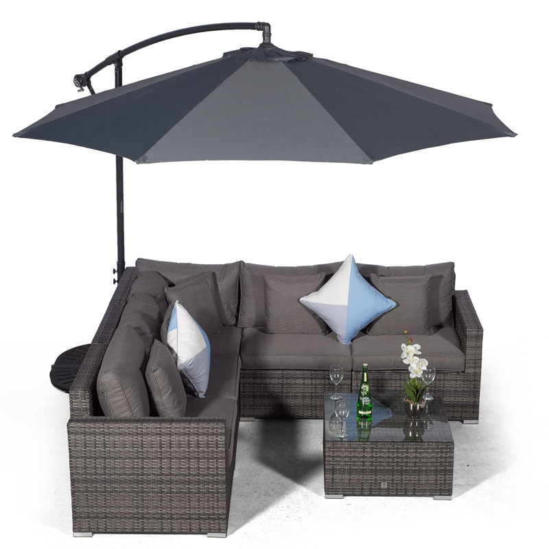 Yancey 5 Seater Rattan Corner Sofa Set, Grey