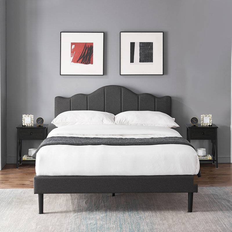 Ensemble de chambre à coucher et ensemble de table de chevet 3 pièces Kempst, Noir, Double